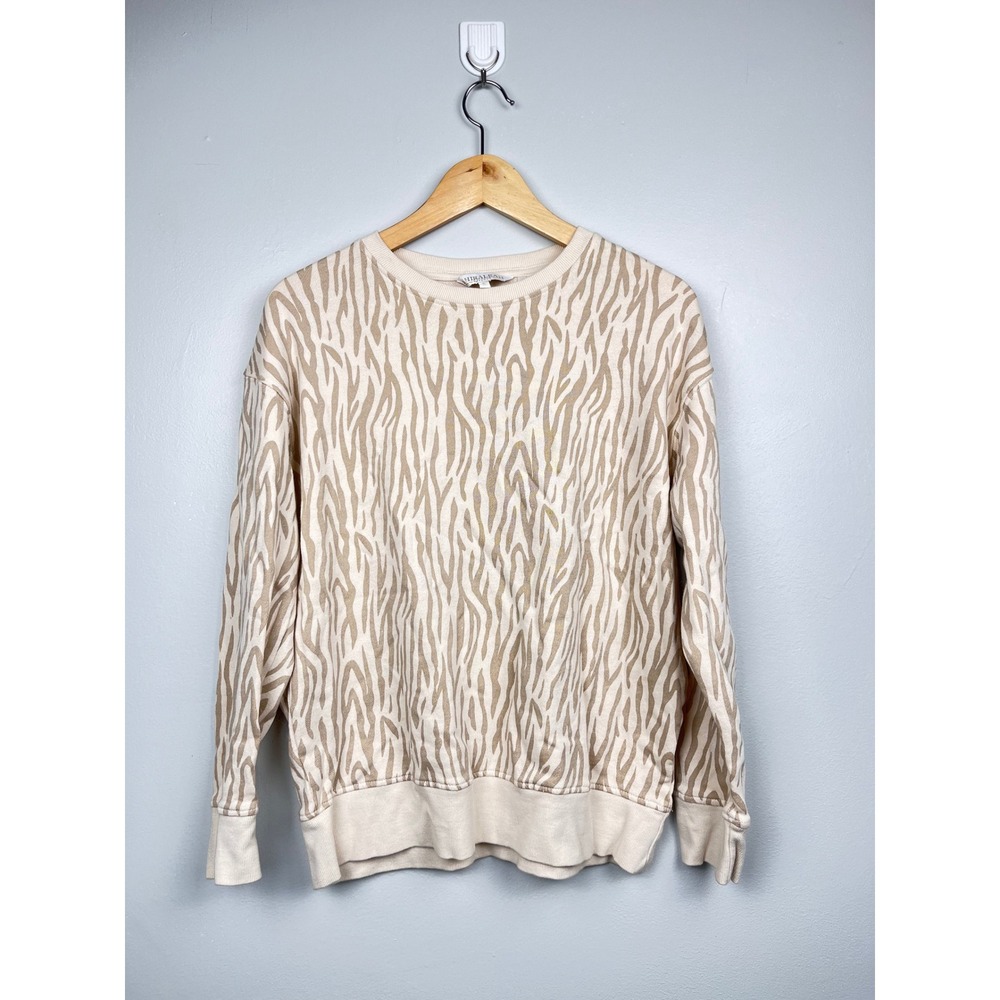 Shiraleah‎ Zebra Print Sweatshirt S Tan Cream French Terry Mob Wife Aesthetic